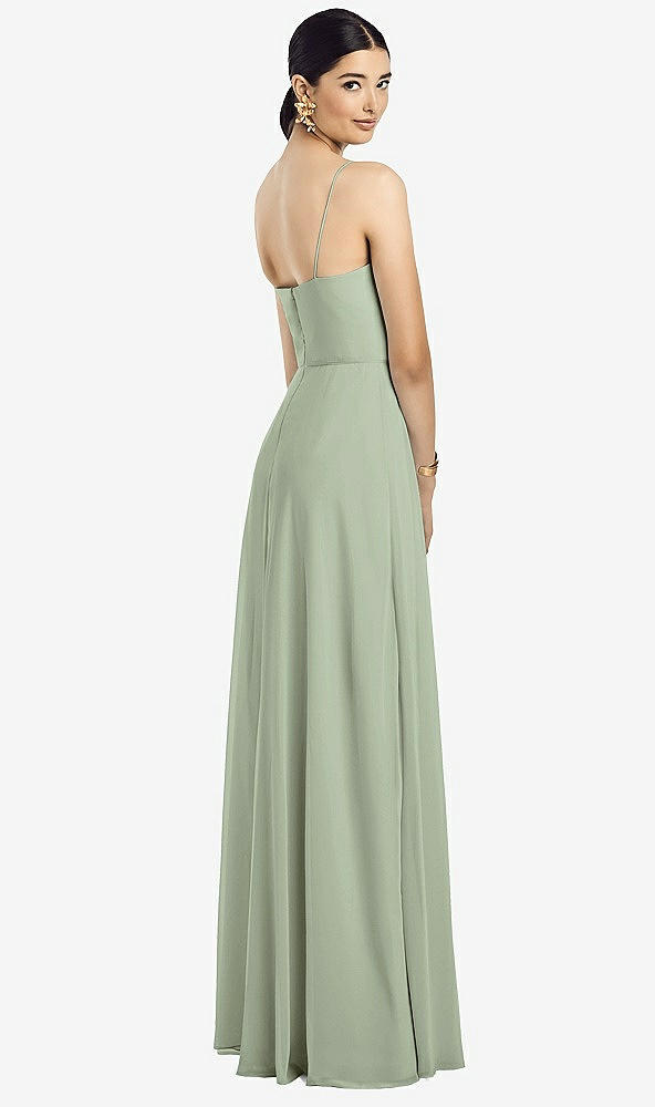Back View - Sage Spaghetti Strap Chiffon Maxi Dress with Jeweled Sash