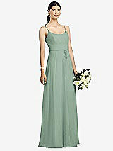 Front View Thumbnail - Seagrass Spaghetti Strap Chiffon Maxi Dress with Jeweled Sash