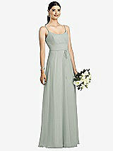Front View Thumbnail - Willow Green Spaghetti Strap Chiffon Maxi Dress with Jeweled Sash