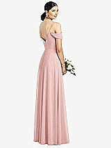 Rear View Thumbnail - Rose Cold-Shoulder V-Back Chiffon Maxi Dress