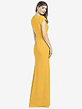 Rear View Thumbnail - NYC Yellow Cap Sleeve A-line Crepe Gown with Pockets