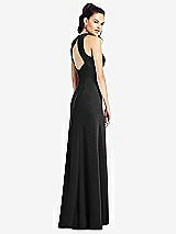 Rear View Thumbnail - Black Open-Back Jewel Neck Trumpet Gown with Front Slit