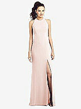 Front View Thumbnail - Blush Open-Back Jewel Neck Trumpet Gown with Front Slit