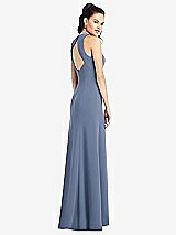 Rear View Thumbnail - Larkspur Blue Open-Back Jewel Neck Trumpet Gown with Front Slit