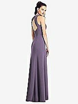 Rear View Thumbnail - Lavender Open-Back Jewel Neck Trumpet Gown with Front Slit