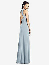 Rear View Thumbnail - Mist Open-Back Jewel Neck Trumpet Gown with Front Slit