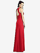 Rear View Thumbnail - Parisian Red Open-Back Jewel Neck Trumpet Gown with Front Slit