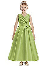 Front View Thumbnail - Mojito Faux Wrap Pleated Skirt Satin Twill Flower Girl Dress with Bow