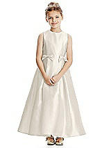 Front View Thumbnail - Ivory Princess Line Satin Twill Flower Girl Dress with Bows