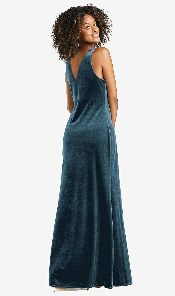 Back View - Dutch Blue Cowl-Neck Velvet Maxi Tank Dress - Priya