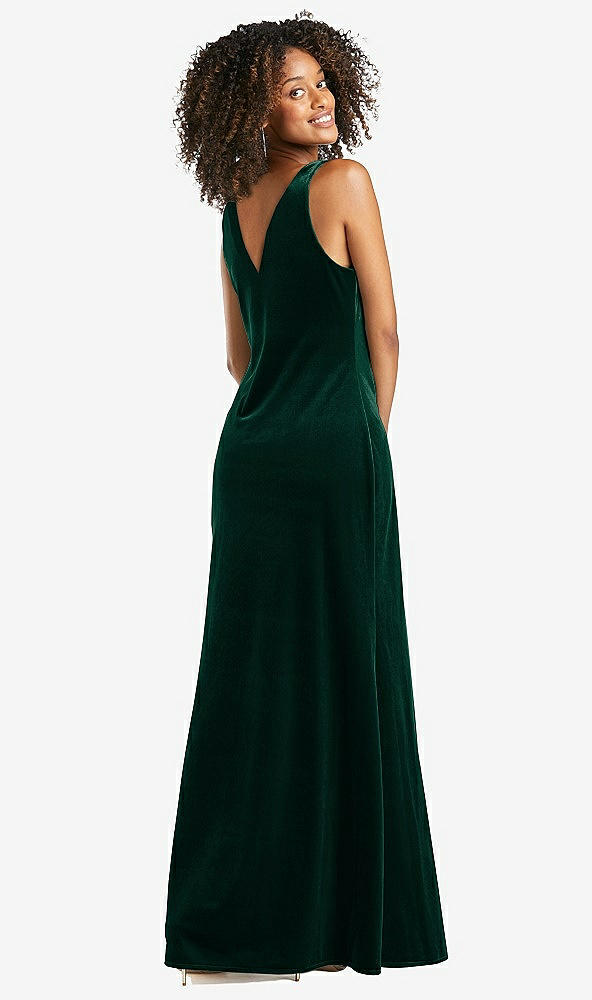 Back View - Evergreen Cowl-Neck Velvet Maxi Tank Dress - Priya