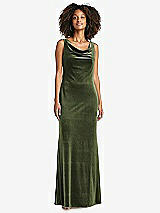 Front View Thumbnail - Olive Green Cowl-Neck Velvet Maxi Tank Dress - Priya