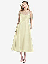 Front View Thumbnail - Butter Yellow Spaghetti Strap Full Skirt Satin Midi Dress