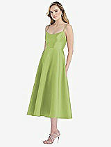 Side View Thumbnail - Mojito Spaghetti Strap Full Skirt Satin Midi Dress