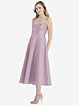 Side View Thumbnail - Suede Rose Spaghetti Strap Full Skirt Satin Midi Dress