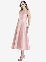 Side View Thumbnail - Ballet Pink Spaghetti Strap Full Skirt Satin Midi Dress