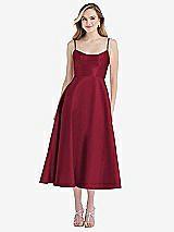 Front View Thumbnail - Burgundy Spaghetti Strap Full Skirt Satin Midi Dress