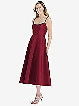 Side View Thumbnail - Burgundy Spaghetti Strap Full Skirt Satin Midi Dress
