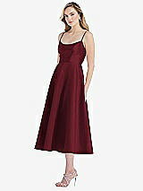 Side View Thumbnail - Cabernet Spaghetti Strap Full Skirt Satin Midi Dress