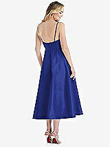 Rear View Thumbnail - Cobalt Blue Spaghetti Strap Full Skirt Satin Midi Dress