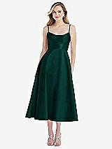 Front View Thumbnail - Evergreen Spaghetti Strap Full Skirt Satin Midi Dress