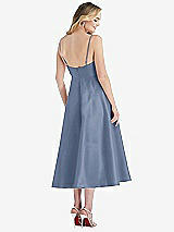 Rear View Thumbnail - Larkspur Blue Spaghetti Strap Full Skirt Satin Midi Dress