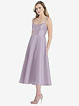 Side View Thumbnail - Lilac Haze Spaghetti Strap Full Skirt Satin Midi Dress