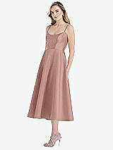 Side View Thumbnail - Neu Nude Spaghetti Strap Full Skirt Satin Midi Dress