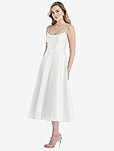 Side View Thumbnail - White Spaghetti Strap Full Skirt Satin Midi Dress
