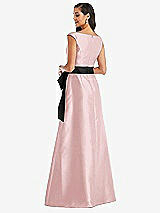 Rear View Thumbnail - Ballet Pink & Black Off-the-Shoulder Bow-Waist Maxi Dress with Pockets