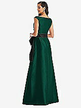 Rear View Thumbnail - Hunter Green & Black Off-the-Shoulder Bow-Waist Maxi Dress with Pockets