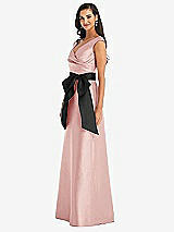 Side View Thumbnail - Rose & Black Off-the-Shoulder Bow-Waist Maxi Dress with Pockets