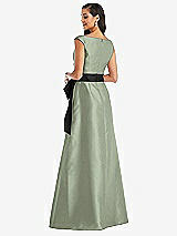 Rear View Thumbnail - Sage & Black Off-the-Shoulder Bow-Waist Maxi Dress with Pockets