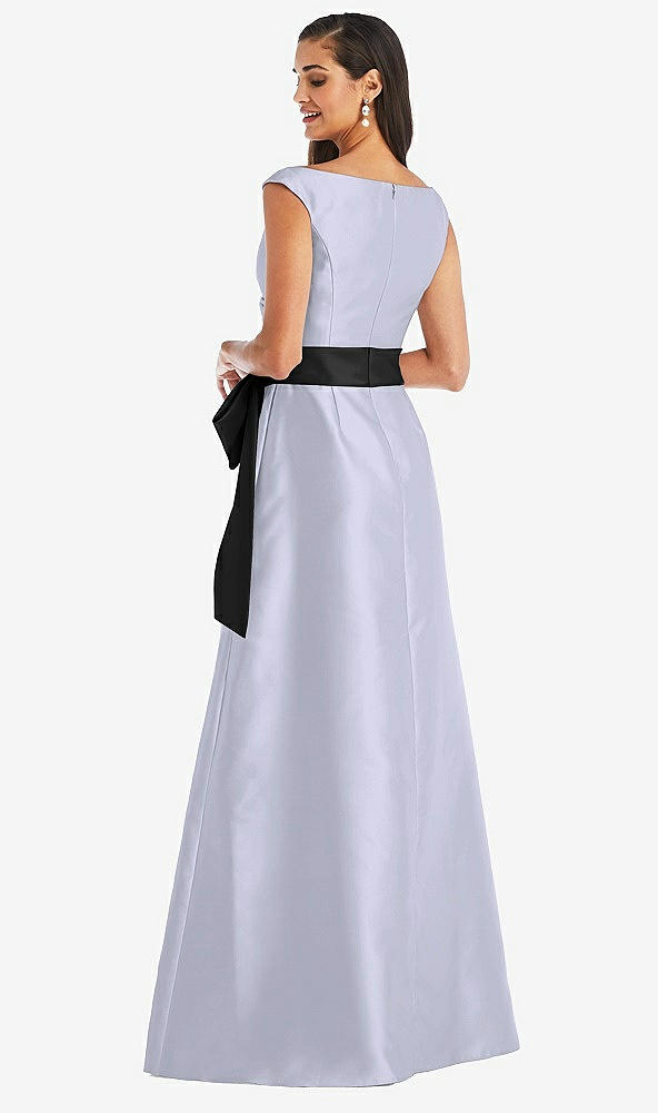 Back View - Silver Dove & Black Off-the-Shoulder Bow-Waist Maxi Dress with Pockets