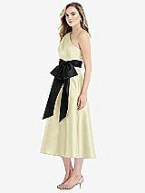 Side View Thumbnail - Butter Yellow & Black One-Shoulder Bow-Waist Midi Dress with Pockets