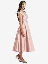 Front View Thumbnail - Rose Puff Sleeve Bow-Waist Full Skirt Satin Midi Dress