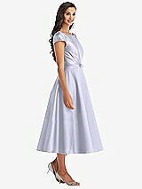 Front View Thumbnail - Silver Dove Puff Sleeve Bow-Waist Full Skirt Satin Midi Dress