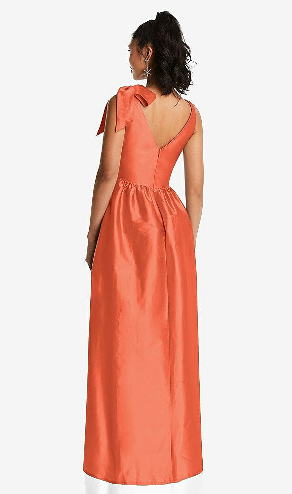 Back View - Fiesta Bowed-Shoulder Full Skirt Maxi Dress with Pockets