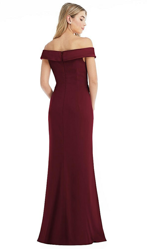 Back View - Cabernet Off-the-Shoulder Tuxedo Maxi Dress with Front Slit
