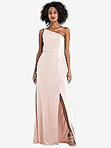 Alt View 1 Thumbnail - Blush Skinny One-Shoulder Trumpet Gown with Front Slit