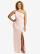 Front View Thumbnail - Blush Skinny One-Shoulder Trumpet Gown with Front Slit