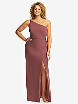 Front View Thumbnail - English Rose Skinny One-Shoulder Trumpet Gown with Front Slit