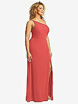 Side View Thumbnail - Perfect Coral Skinny One-Shoulder Trumpet Gown with Front Slit