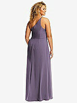 Rear View Thumbnail - Lavender Skinny One-Shoulder Trumpet Gown with Front Slit