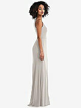 Alt View 2 Thumbnail - Oyster Skinny One-Shoulder Trumpet Gown with Front Slit