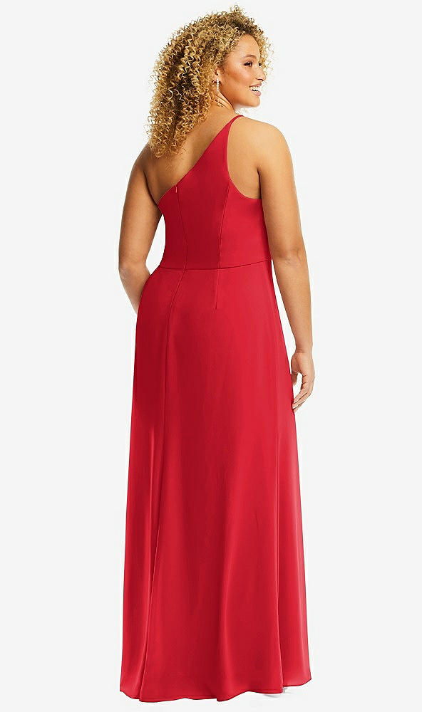 Back View - Parisian Red Skinny One-Shoulder Trumpet Gown with Front Slit
