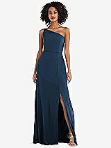 Alt View 1 Thumbnail - Sofia Blue Skinny One-Shoulder Trumpet Gown with Front Slit