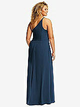 Rear View Thumbnail - Sofia Blue Skinny One-Shoulder Trumpet Gown with Front Slit