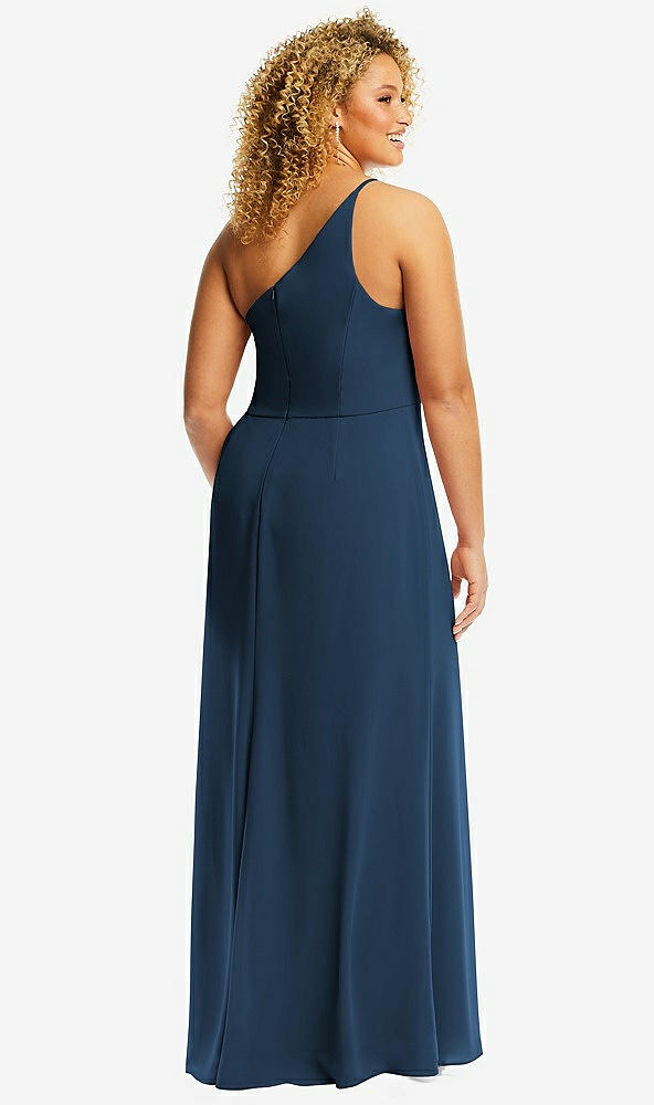 Back View - Sofia Blue Skinny One-Shoulder Trumpet Gown with Front Slit