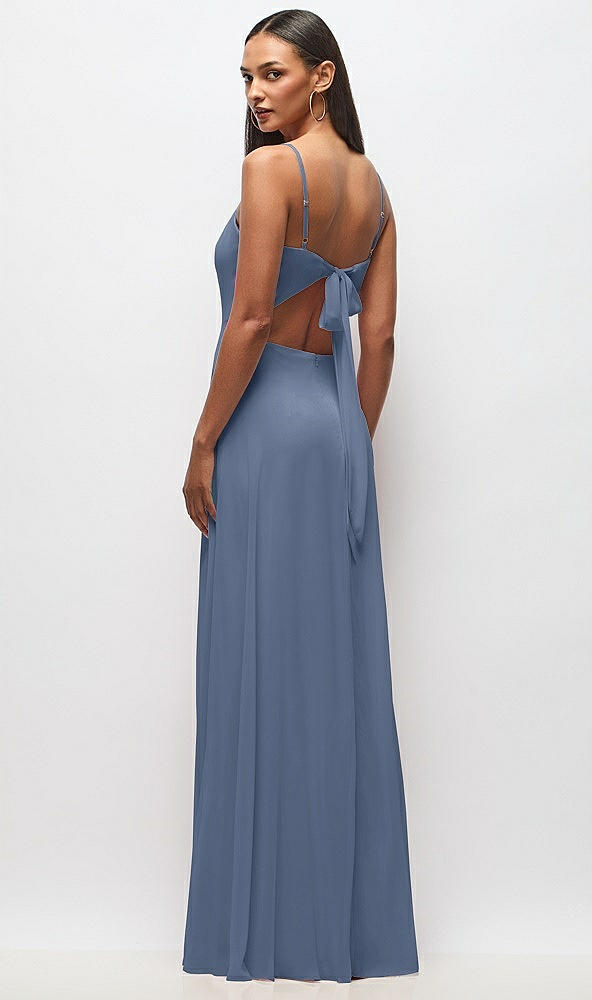 Back View - Larkspur Blue Tie-Back Cutout Maxi Dress with Front Slit